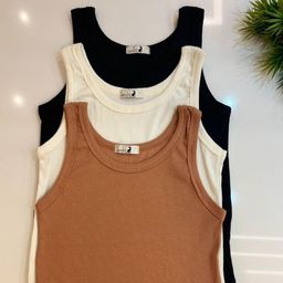 Kit 3 Regatas Femininas Blogueirinha Lisa Malha Algodão Ribana Cores Sortidas(Entrega Imediata).