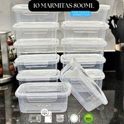 Kit 10 Marmita Potes 800ml com Travas Laterais BPA FREE - Alimentos organizadores de congelador