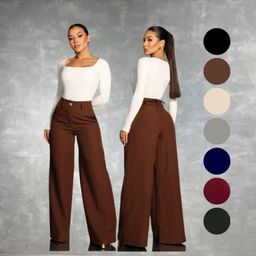 Calça Pantalona Feminina Alfaiataria Premium COM BOLSO - Social Cintura Alta - Tendencia Wide Leg Elegante - PROMOÇÃO