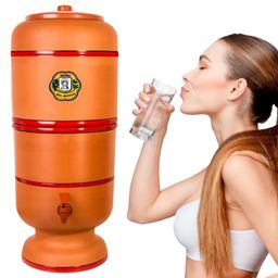 Filtro de Barro Artesanal Premium 06 Litros com Vela Tripla Ação Carvão Ativado Alcalina + Bóia