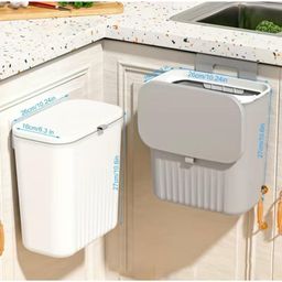 Lixeira Suspensa Multiuso 9L Com Tampa Retrátil Sem Furo Porta Armário Para Cozinha Banheiro