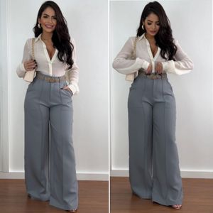 Calça Pantalona Feminina Alfaiataria com Bolso Fechamento Ziper na Frente