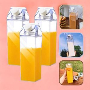 Kit 3 Garrafa de Acrílico Plástico Sem BPA Resistente Geladeira Suco Leite Chá Quadrada Resistente1L