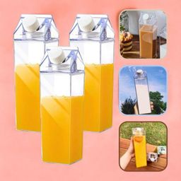 Kit 3 Garrafa de Acrílico Plástico Sem BPA Resistente Geladeira Suco Leite Chá Quadrada Resistente1L