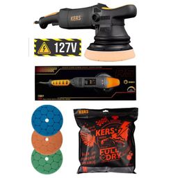Politriz Roto Orbital RS 900W 60Hz 15MM 5" 127V Kers + 3 Boinas de Espuma Hyper 5" + Toalha Secagem Twist Full Dry Kers