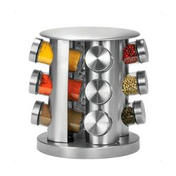 Porta Temperos e Condimentos Giratório de Inox com 12 Potes | Base 360º | Potes de Vidro | Organização para Cozinha