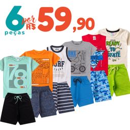 Kit Sortido 6 Peças de Roupas Infantil Menino