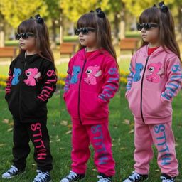 Conjunto Infantil feminino juvenil menina blogueirinha Stitch abrigo calça e casaco ou vestido