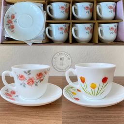 Jogo de xicara de chá com pires em vidro 12 peças - Fratelli. 6 xicaras e 6 pires