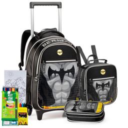 Kit Mochila Estojo Lancheira Escolar Meninos Jogo Gamecraft Spider Aranha Rodinhas Holográfica