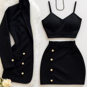 Conjunto Feminino  Kit 3 Peças Blazer Manga longa Short Saia e Cropped. Conjuntinho 3 em 1  com casaco  Alfaiataria