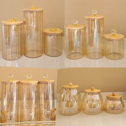 Pote de Vidro com Tampa de Bambu Hermético MODELOS DIVERSOS Porta Temperos Cozinha