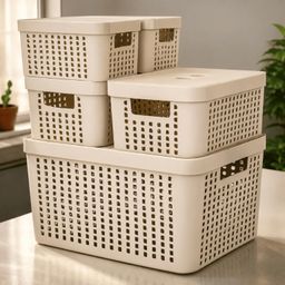 Kit 5 Caixas Organizadoras com Tampa Cesto Grande de Plástico 2 Litros 4,5 Litros 17 Litros