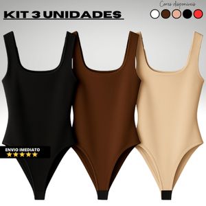 Kit 3 Body Decote Quadrado Feminino Tecido Suplex Moda Tendência Premium