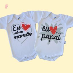 Kit 2 Body Bebê Eu Amo Mamãe e Eu Amo Papai Frase Divertido Infantil 100% Algodão Bori Recém Nascido