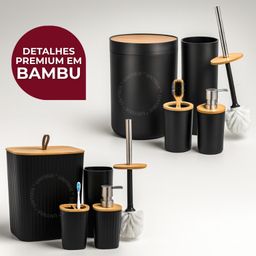 Kit Banheiro Em Bambu Com Lixeira Tampa Detalhes  Luxo