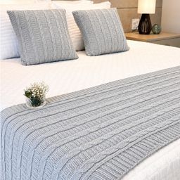 Kit Peseira Cama Casal Queen King Manta de Tricot + 2 Capas de Almofada Para Cama Sofá Decoração FI