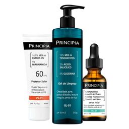 Principia Kit Anti-Acne Trio Gel de Limpeza GL-01 + Sérum Mix-01 + Protetor Solar Facial PS-01