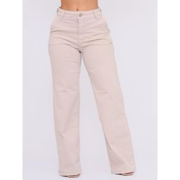 Calça de Sarja Feminina Reta Wide leg Caqui