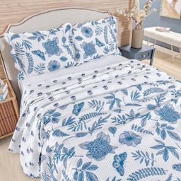 Kit Cobre Leito Colcha Casal Bouti 3 Peças Dupla Face Estampada Porta Travesseiro Aba Americana