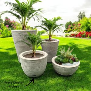 Kit 04 Vasos para Planta Flor Casa Jardim Varanda Coluna Redonda N1 N2 Bojo N1 + Bacia N1 com prato