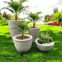 Kit 04 Vasos para Planta Flor Casa Jardim Varanda Coluna Redonda N1 N2 Bojo N1 + Bacia N1 com prato