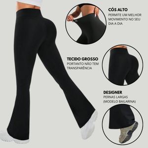 Calça Legging Feminina Flare Preta Cintura Alta