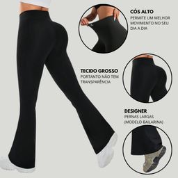 Calça Legging Feminina Flare Preta Cintura Alta
