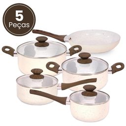 Jogo de Panelas Legacy Antiaderente Revestimento Cerâmico 5 Peças Tampa de Vidro