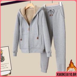 Casual Elegante Plus Size Com Capuz/Zíper Conjunto Feminino Novo Grosso Calça+Casaco Quente Frio Moda De Inverno Adulto