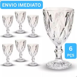 Jogo de Taças Graffiato 370 ML Com 6 Unidades Riscada Canelada Taça de Vidro Transparente Buffet