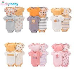 Lucky Baby Macacão de manga curta masculino feminino recém-nascido 4pcs