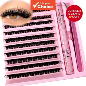 Kit Completo de Cílios Postiços DIY 8-16mm com Adesivos e Selos de Cílios + Conjunto de Pinças