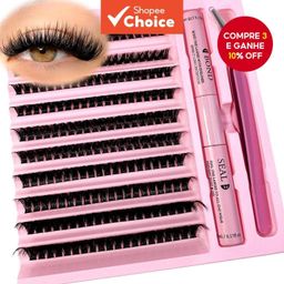 Kit Completo de Cílios Postiços DIY 8-16mm com Adesivos e Selos de Cílios + Conjunto de Pinças