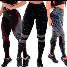 Kit 3 Calças Leggings Sublimadas Yoga Cintura Alta