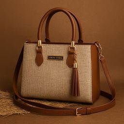 Bolsa Feminina Lorena Vitória Palha Chic Alça Dupla (Mão + Transversal)