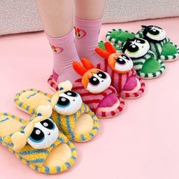 Chinelos de Pele de Carneiro das Meninas Superpoderosas, Bonitos, Planos, Respiráveis, Antiderrapantes, Estilo Casal DJI