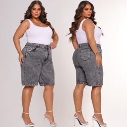 Bermuda Plus Size feminina Jorts Short 100%Algodão Cintura Alta Meia coxa Ciclista Jeans PremiumClara e Escura