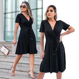 Vestido Transpassado Midi  Social  Manga Curta Moda Evangelica