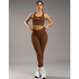Conjunto Feminino Fitness Academia Treino Dia a Dia Esportes Top + Calça Zero Transparência Tendência Cor Marrom