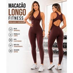 Macacão Fitness Longo  Legg Treino  Academia Zero Transparência Bojo removível Confortável Premium