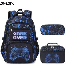 Mochila Escolar com 3 Peças - Tema Jogo (Game Over) - Mochila, Estojo e Lancheira - Ideal para Estudantes e Gamers