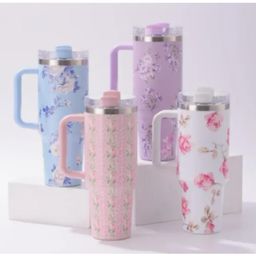 Garrafa 1200ml Térmica Estampa Floral Capinha Silicone Na Base + Tampa Para Canudo