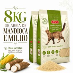 Areia Higiênica Natural Biodegradável de Grãos Finos de Milho e Mandioca para Gatos Kadi 8 kg