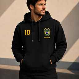 Moletom Streetwear Masculino Feminino Brasil 10 Casaco Seleção Estampado Copa 2026 Blusa de Inverno