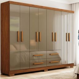 Guarda Roupas Casal Grande 8 Portas 4 Gav. Com Pés Moderno Marrom