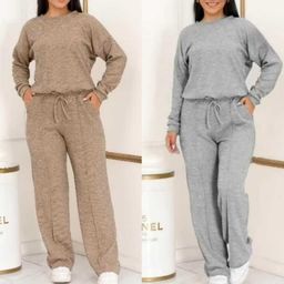 Conjunto Feminino Ribi Canelada Lanzinha 2 peças blusa e pantalona Inverno