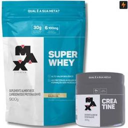 Kit Super Whey Protein Proteína Concentrada 900g + Creatina Monohidratada Pura 300g Max Titanium
