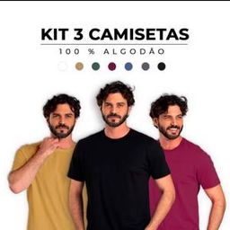 Kit 3 Camisetas Básicas Masculina 100% Algodão Cores Tendência Reforço Ombro a Ombro - Camiseta ...