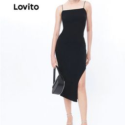 Lovito Vestido casual liso comprimento maxi sem mangas para mulheres LB220BRL249